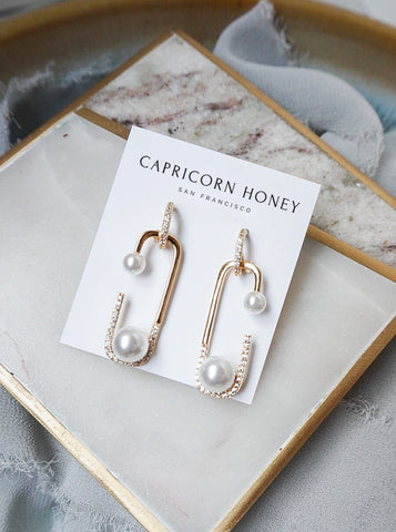 Pearl Paperclip Statement Earrings